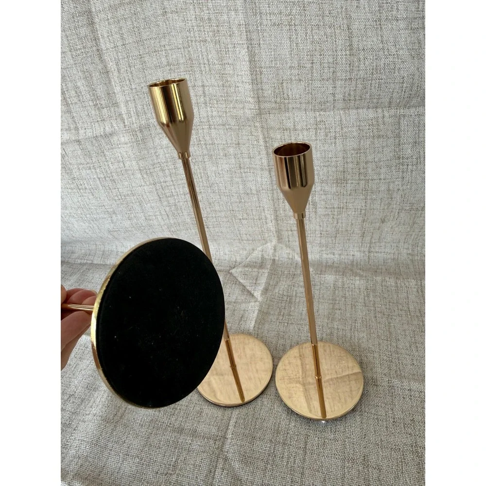 Set of 3 Gold Metal Taper Candle Holders